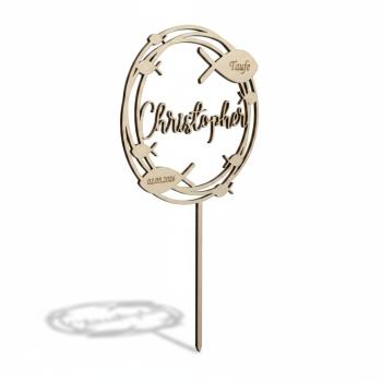 Runder Caketopper aus Birkenholz mit personalisiertem Namen, Anlass und Datum